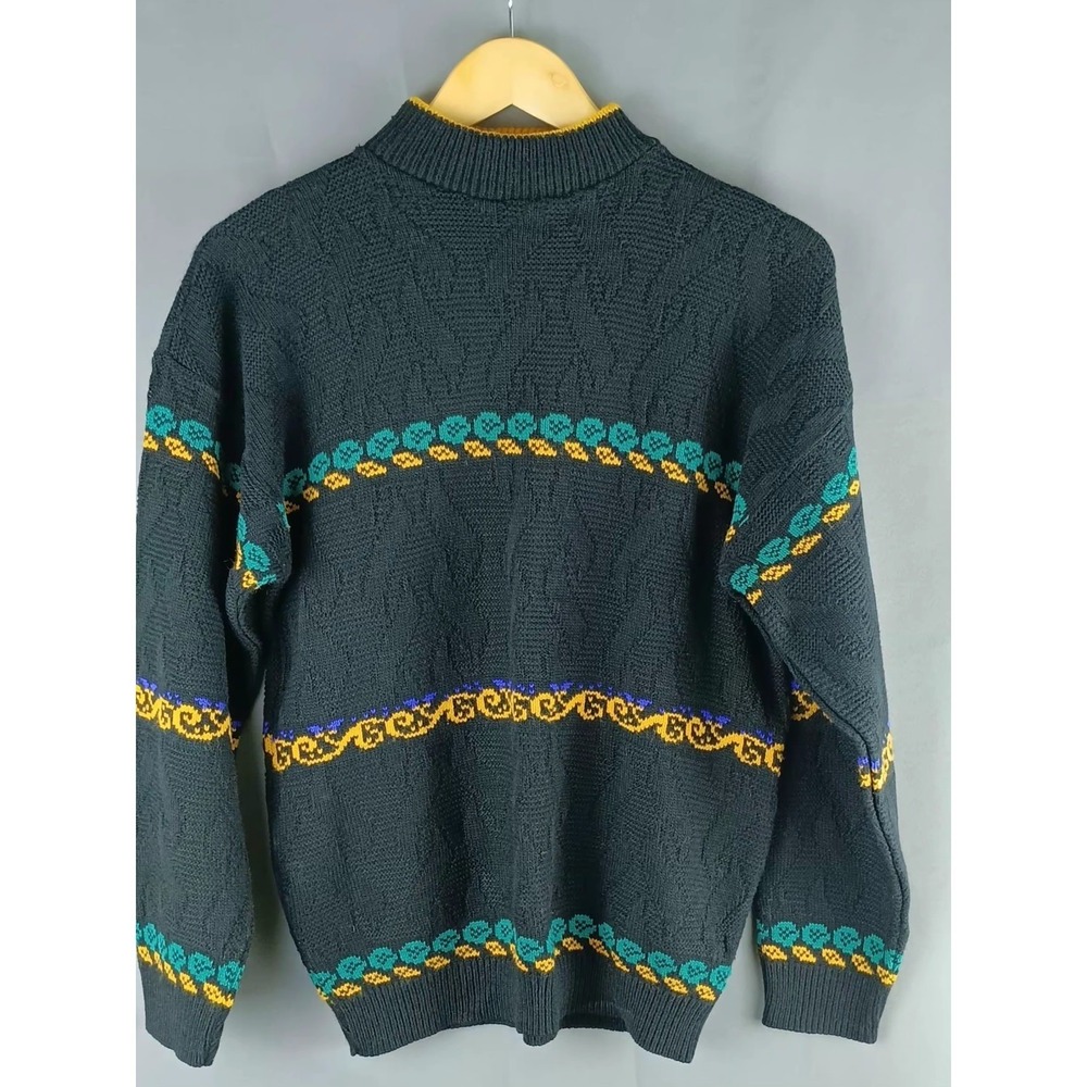 vintage mens sweater black M stripe 80s 90s y2k academia grandpacore unisex